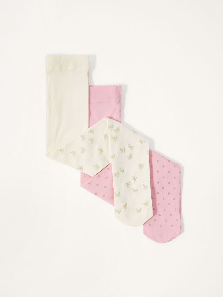 Monsoon Pink Baby Glittery Print Tights 2 Pack - Image 2 of 3 Monsoon Pink Baby Glittery Print Tights 2 Pack - Image 2 of 3