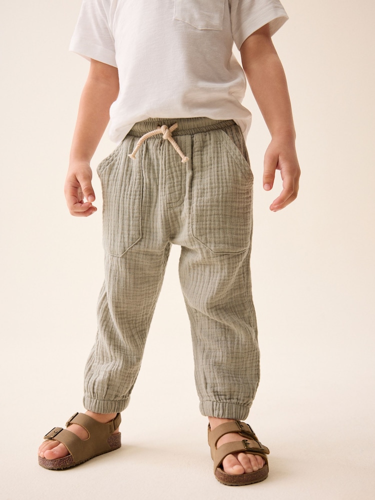 Sage Green Soft Textured Cotton Trousers (3mths-7yrs) - Image 1 of 7