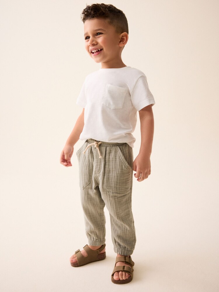 Sage Green Soft Textured Cotton Trousers (3mths-7yrs) - Image 2 of 7