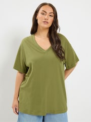 Yours Curve Green Relaxed Longline T-Shirt - Image 1 of 6