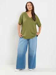 Yours Curve Green Relaxed Longline T-Shirt - Image 2 of 6