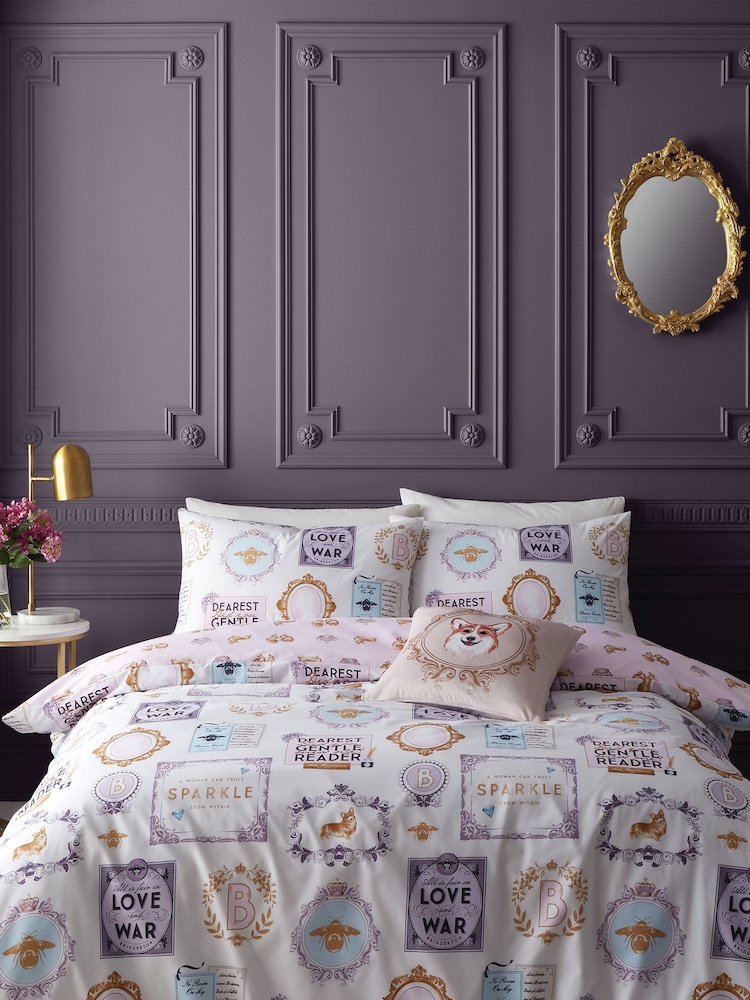 Bridgerton by Catherine Lansfield White Dearest Dreamer Reversible Duvet Cover Set - Image 1 of 4