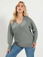 Yours Curve Grey Essential V-Neck Jumper - Image 2 of 7