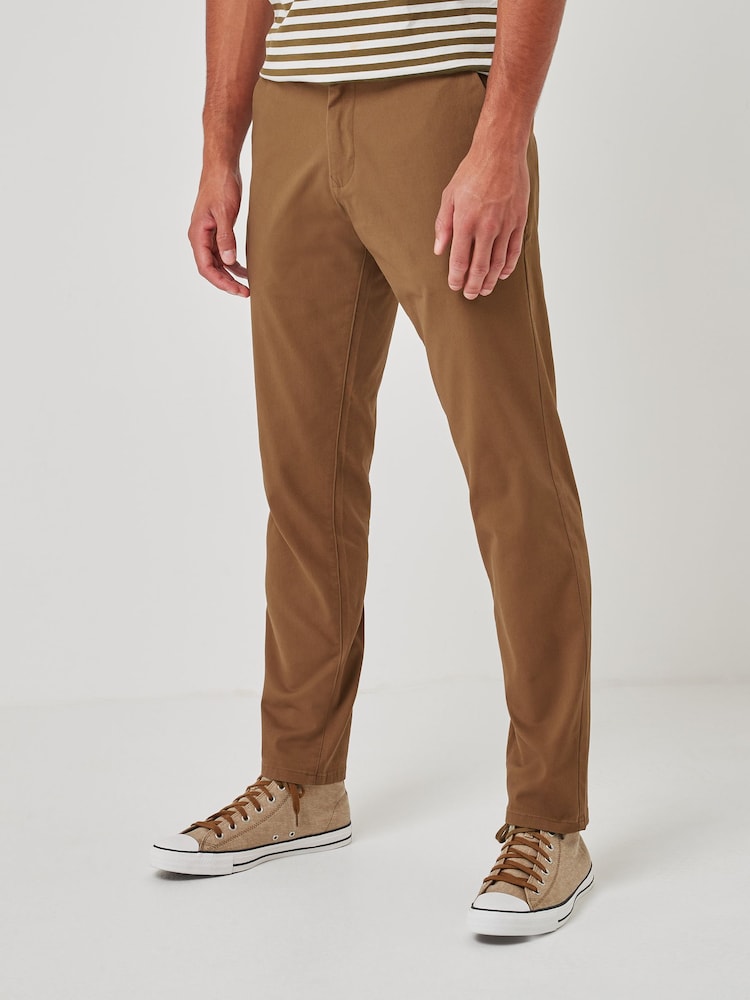 Tan Brown Slim Fit Stretch Chinos Trousers - Image 1 of 7