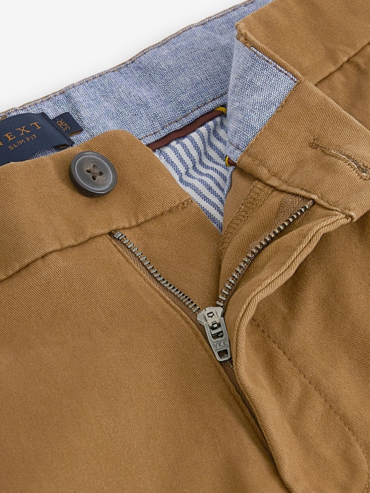 Tan Brown Slim Fit Stretch Chinos Trousers - Image 5 of 7