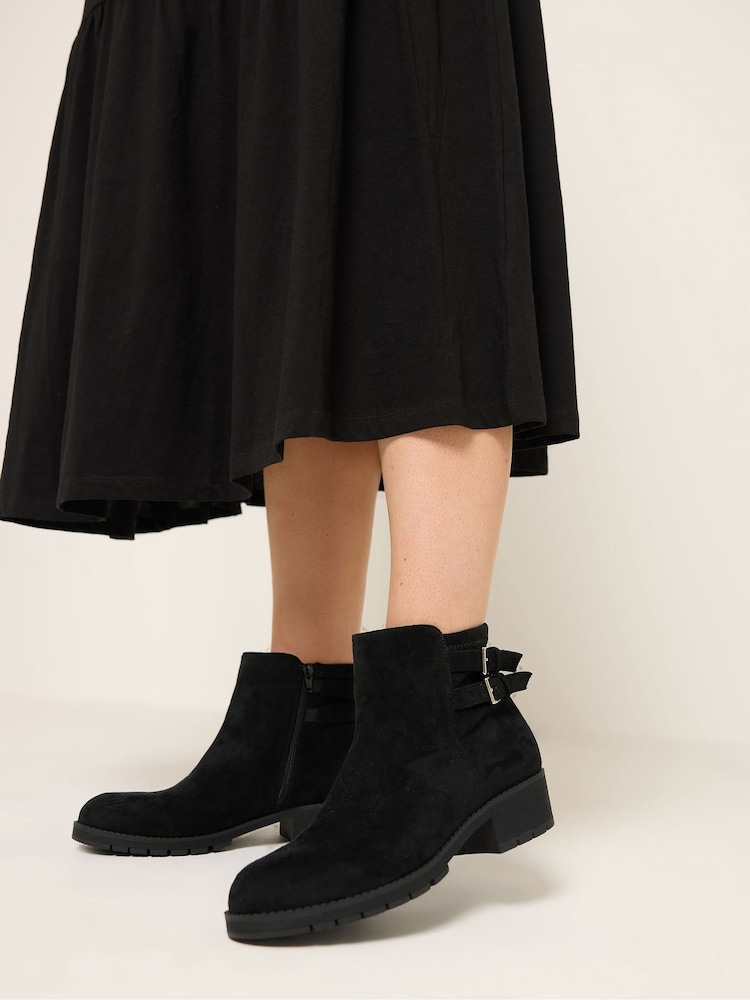 Yours Curve Black Suede Wide Fit Double Buckle Faux Leather Chelsea Boots - Image 1 of 5 Yours Curve Black Suede Wide Fit Double Buckle Faux Leather Chelsea Boots - Image 1 of 5