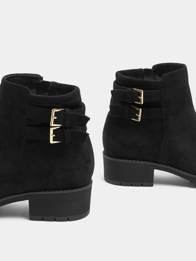 Yours Curve Black Suede Wide Fit Double Buckle Faux Leather Chelsea Boots - Image 5 of 5 Yours Curve Black Suede Wide Fit Double Buckle Faux Leather Chelsea Boots - Image 5 of 5