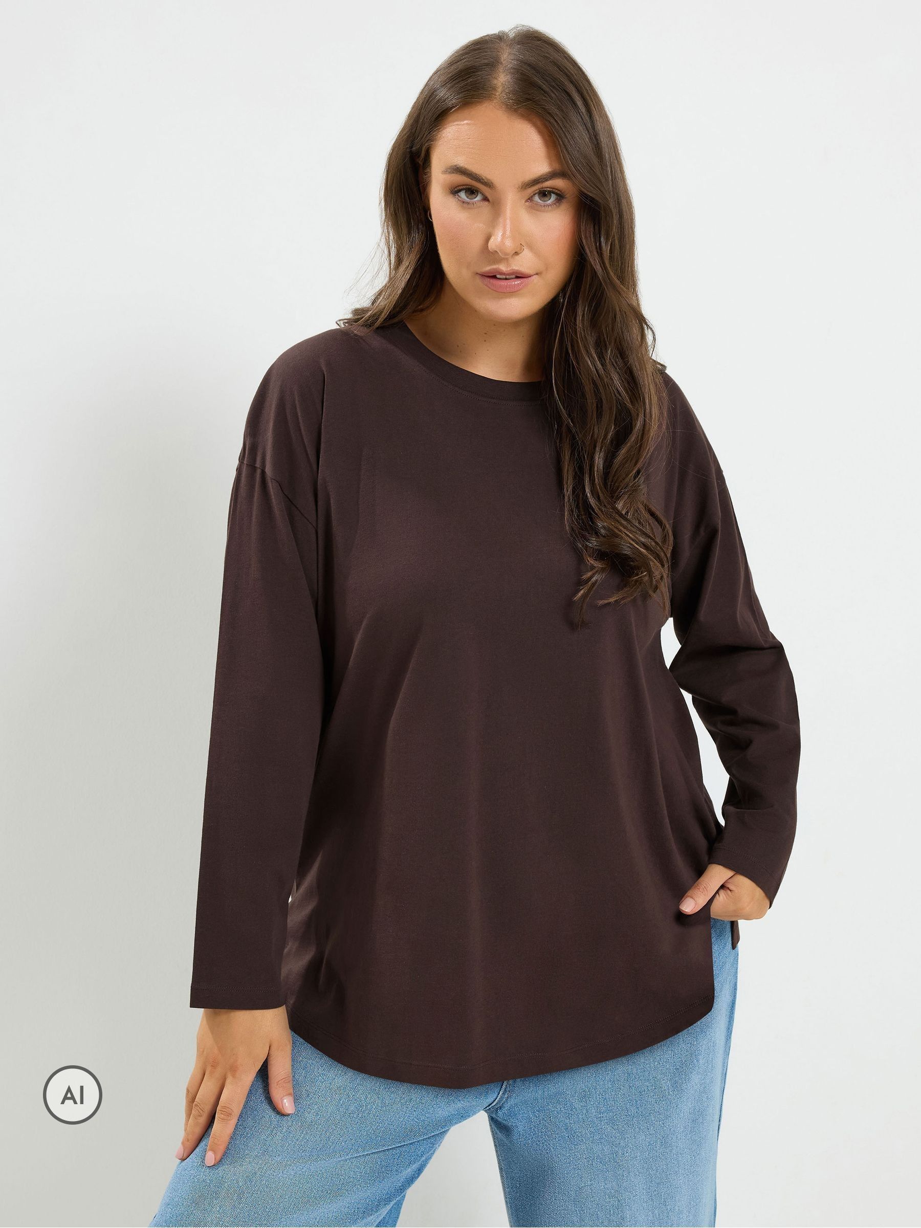 Yours Women's Long Sleeve T-Shirt in Chocolate | Size: 38-40 - Image 3