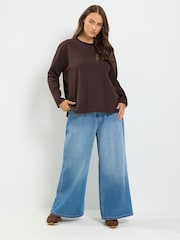 Yours Curve Brown Long Sleeve Oversized T-Shirt - Image 2 of 6