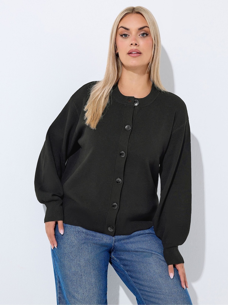 Yours Curve Black Limited Balloon Sleeve Cardigan - Image 1 of 7 Yours Curve Black Limited Balloon Sleeve Cardigan - Image 1 of 7