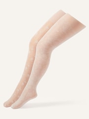 Monsoon Natural Floral Lace Tights 2 Pack - Image 1 of 2