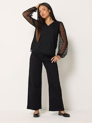 M&Co Black Petite Spot Long Sleeve Mesh Top - Image 2 of 7