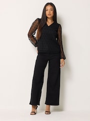 M&Co Black Petite Spot Long Sleeve Mesh Top - Image 3 of 7