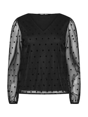 M&Co Black Petite Spot Long Sleeve Mesh Top - Image 6 of 7