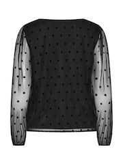 M&Co Black Petite Spot Long Sleeve Mesh Top - Image 7 of 7