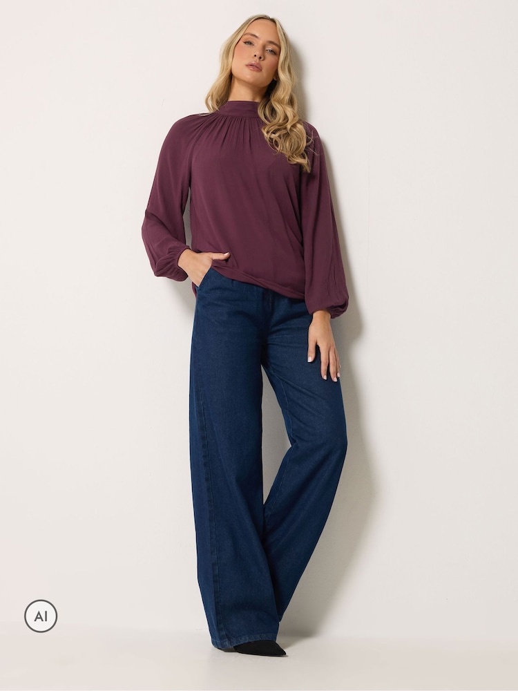 Rood - Long Tall Sally blouse met strik bij de hals, gemaakt van kreukelkatoen - Afbeelding 2 van 6