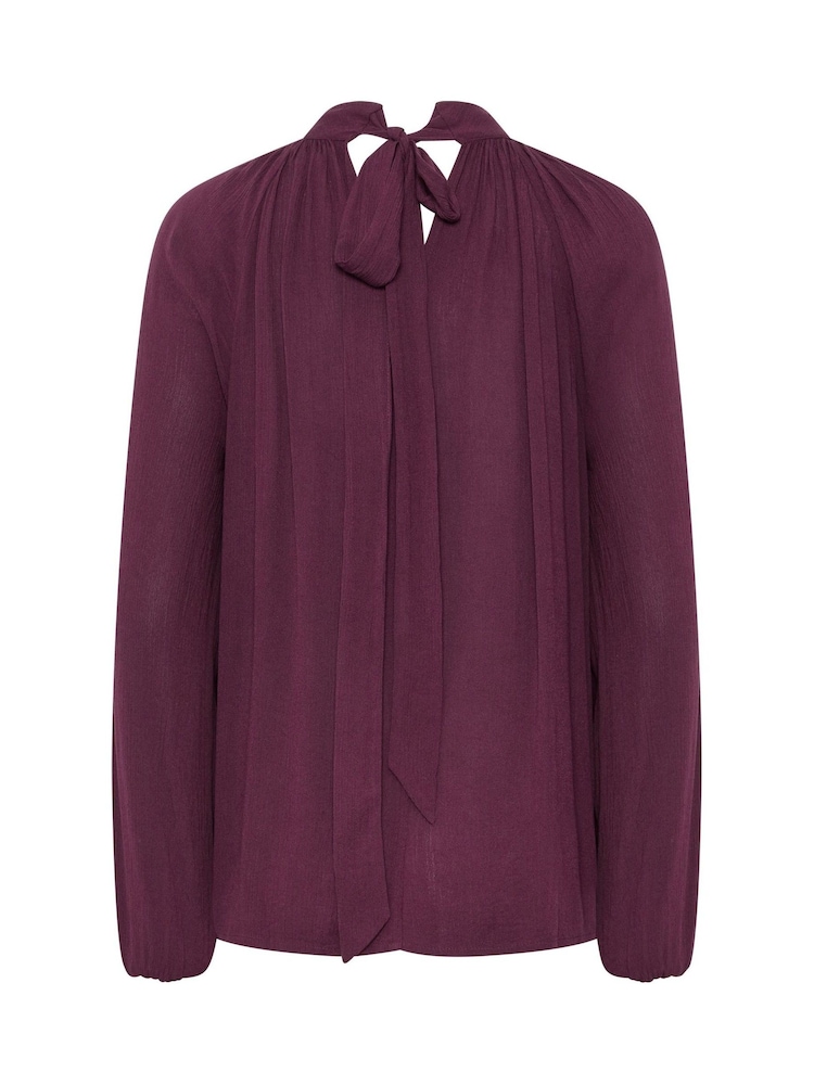 Rood - Long Tall Sally blouse met strik bij de hals, gemaakt van kreukelkatoen - Afbeelding 6 van 6