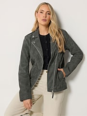 Long Tall Sally Grey Premium Suede Biker Jacket - Image 1 of 7