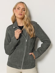 Long Tall Sally Grey Premium Suede Biker Jacket - Image 2 of 7