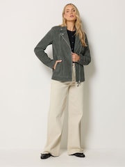 Long Tall Sally Grey Premium Suede Biker Jacket - Image 3 of 7