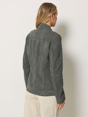 Long Tall Sally Grey Premium Suede Biker Jacket - Image 4 of 7
