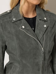 Long Tall Sally Grey Premium Suede Biker Jacket - Image 5 of 7