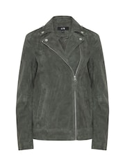 Long Tall Sally Grey Premium Suede Biker Jacket - Image 6 of 7