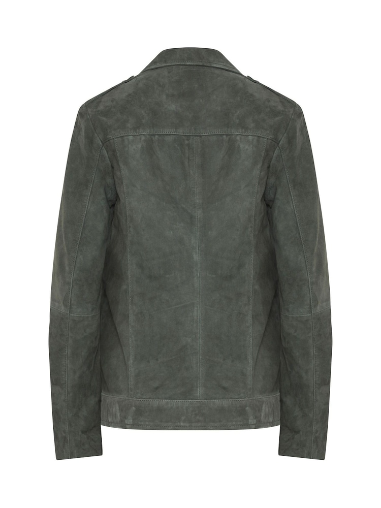 Long Tall Sally Grey Premium Suede Biker Jacket - Image 7 of 7 Long Tall Sally Grey Premium Suede Biker Jacket - Image 7 of 7