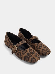Yours Curve Brown Leopard Print Wide Fit Buckle Detail Mary Jane Flats - Image 3 of 5
