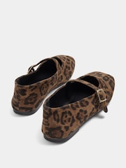 Yours Curve Brown Leopard Print Wide Fit Buckle Detail Mary Jane Flats - Image 4 of 5