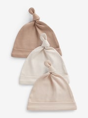 Neutral 3 Pack 100% Cotton Tie Top Baby Hats (0-12mths) - Image 1 of 3