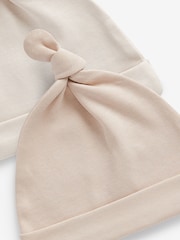 Neutral 3 Pack 100% Cotton Tie Top Baby Hats (0-12mths) - Image 3 of 3