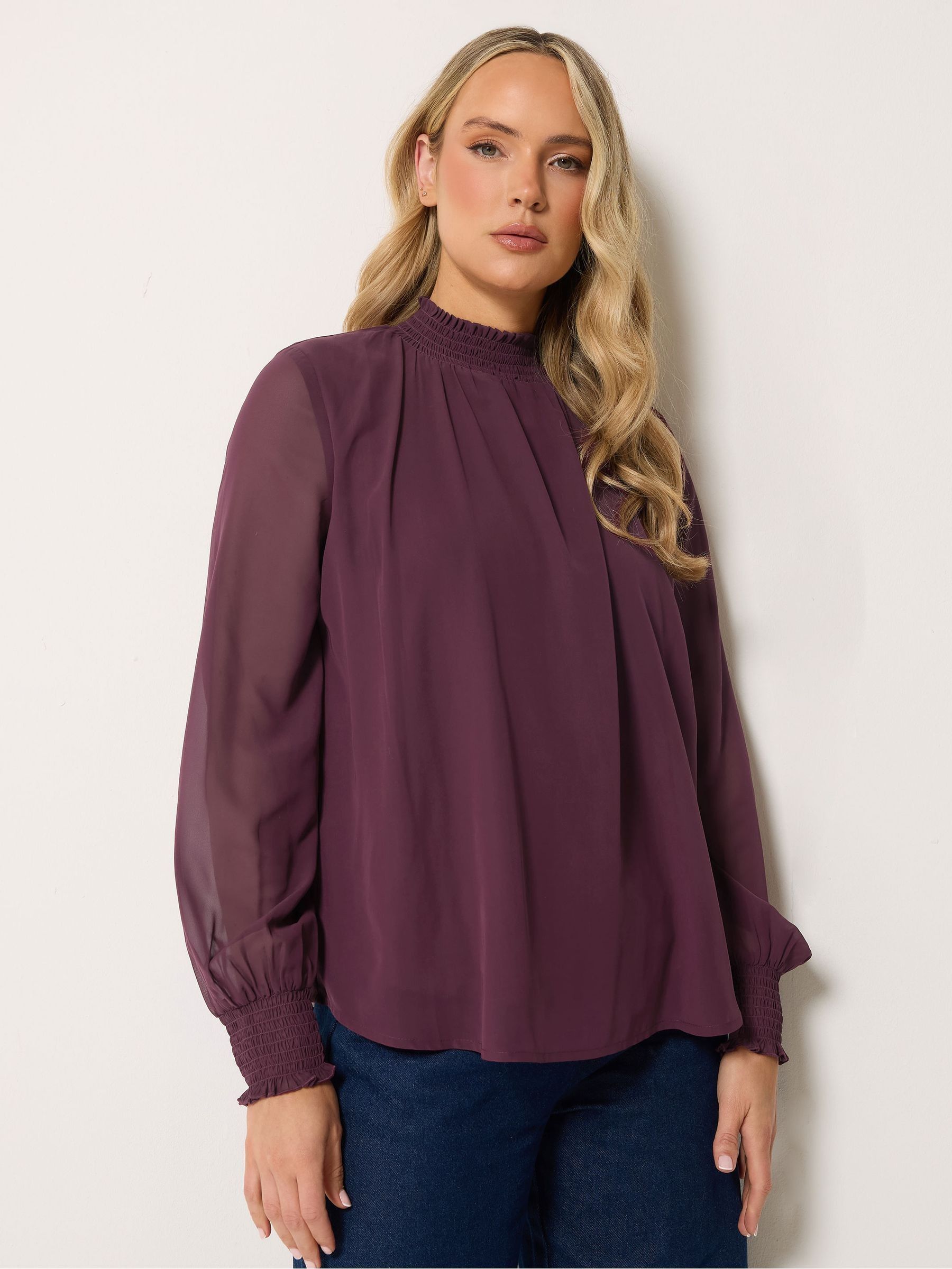 Long Tall Sally Women's Mauve Tall High Neck Georgette Top In Size 24 - Image 2