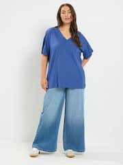 Yours Curve Blue Relaxed Longline T-Shirt - Image 2 of 6