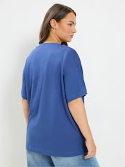 Yours Curve Blue Relaxed Longline T-Shirt - Image 3 of 6