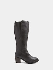 Brown - Yours Curve Leather Buckle Knee High Boots na Malapad at E Fit - Larawan 3 ng 5