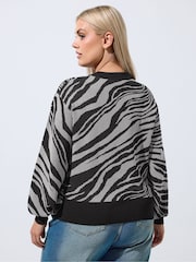 Yours Curve Grey Limited Balloon Sleeve Zebra Print Cardigan - Image 3 of 6