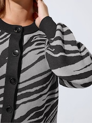 Yours Curve Grey Limited Balloon Sleeve Zebra Print Cardigan - Image 4 of 6