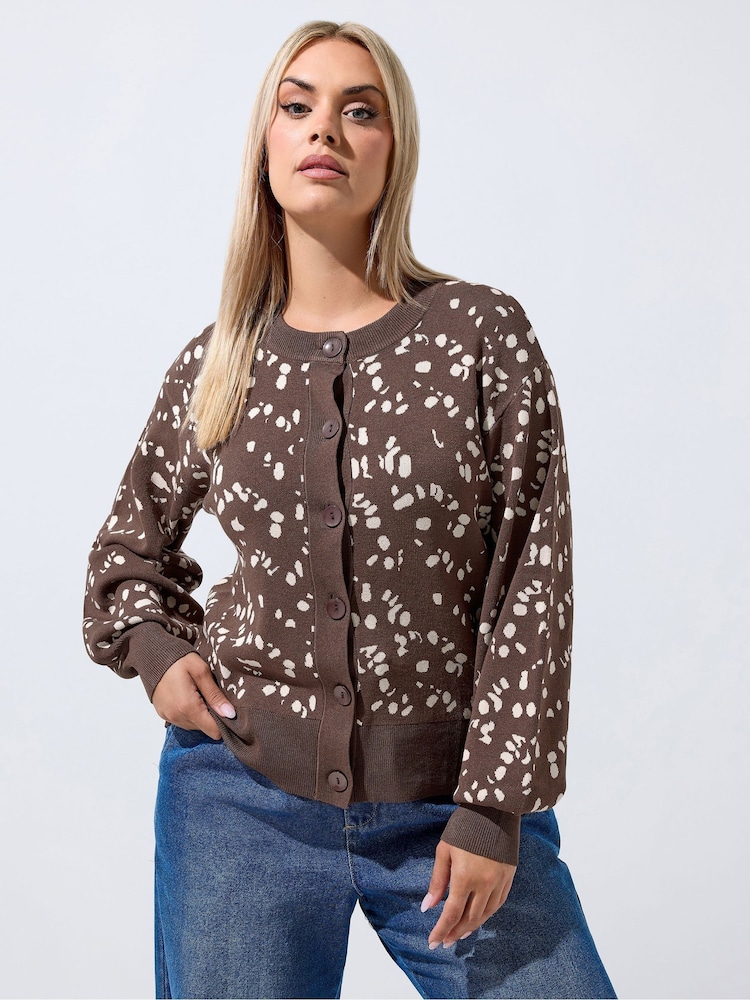 Yours Curve Brown Limited Balloon Sleeve Cardigan - Image 1 of 6 Yours Curve Brown Limited Balloon Sleeve Cardigan - Image 1 of 6