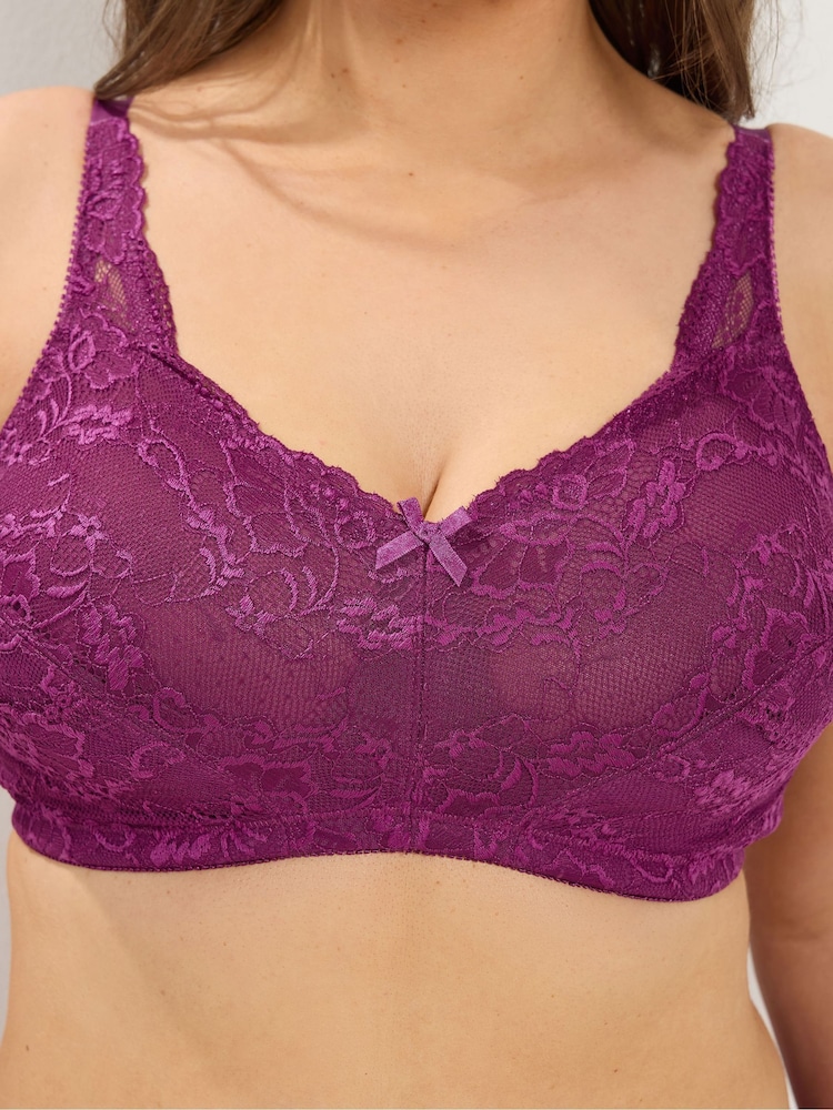 Қызғылт - Yours Curve Lace төсемсіз, сымсыз толық кесе бюстгальтері - 4суретінің 4 суреті