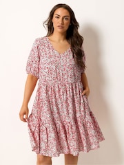 Yours Curve White Floral Tiered Smock Dress - Image 1 of 5