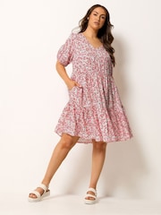 Yours Curve White Floral Tiered Smock Dress - Image 2 of 5