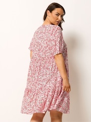 Yours Curve White Floral Tiered Smock Dress - Image 3 of 5