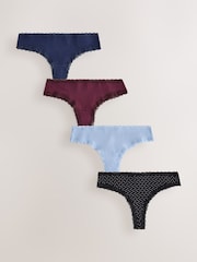 Navy/Blue/Black Spot - Lot de 4 culottes en coton et dentelle - Image 1 de 7