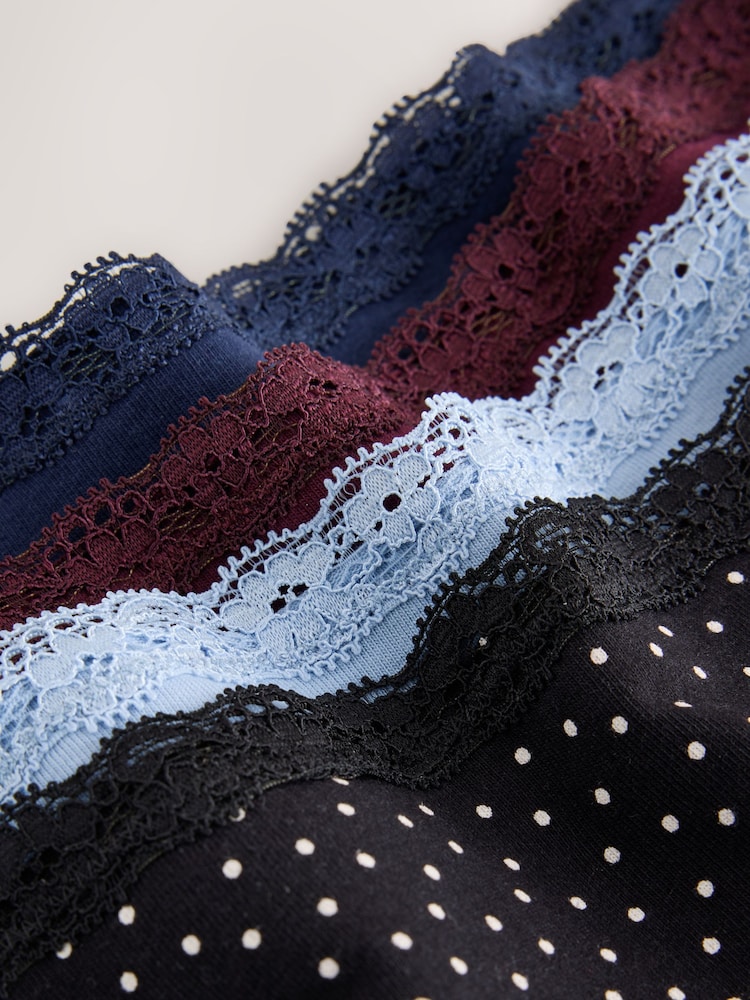 Navy/Blue/Black Spot - সুতি এবং লেইস Knickers 4 প্যাক - 10এর মধ্যে 10 ছবি