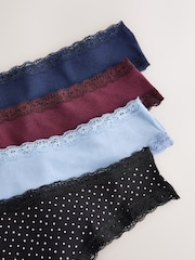 Navy/Blue/Black Spot - Lot de 4 culottes en coton et dentelle - Image 6 de 7