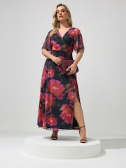 Yours Curve Black London Floral Abstract Mesh Dress - Image 1 of 5