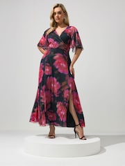 Yours Curve Black London Floral Abstract Mesh Dress - Image 2 of 5