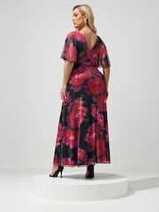 Yours Curve Black London Floral Abstract Mesh Dress - Image 3 of 5