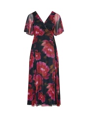Yours Curve Black London Floral Abstract Mesh Dress - Image 5 of 5